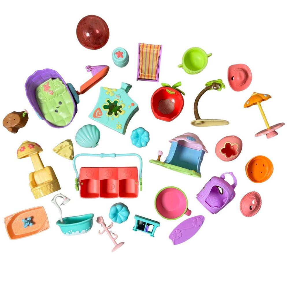 Littlest Pet Shop LPS Accessory Lot of 28 – Furniture, Beach, Salon Chair